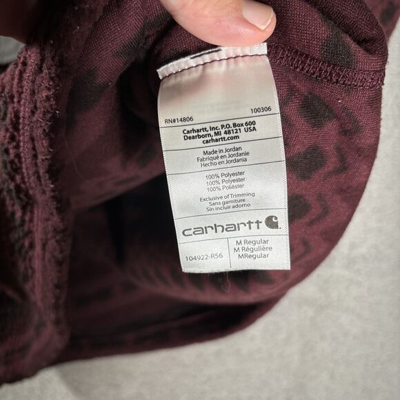 Carhartt Relaxed Fit Fleece Quarter-Snap Pullover Sz M Burgundy & Black Aztec - Picture 13 of 13